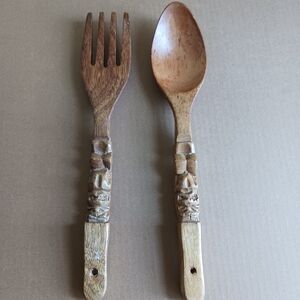 VTG Handcrafted Wooden Fork and Spoon Set Great Conditions